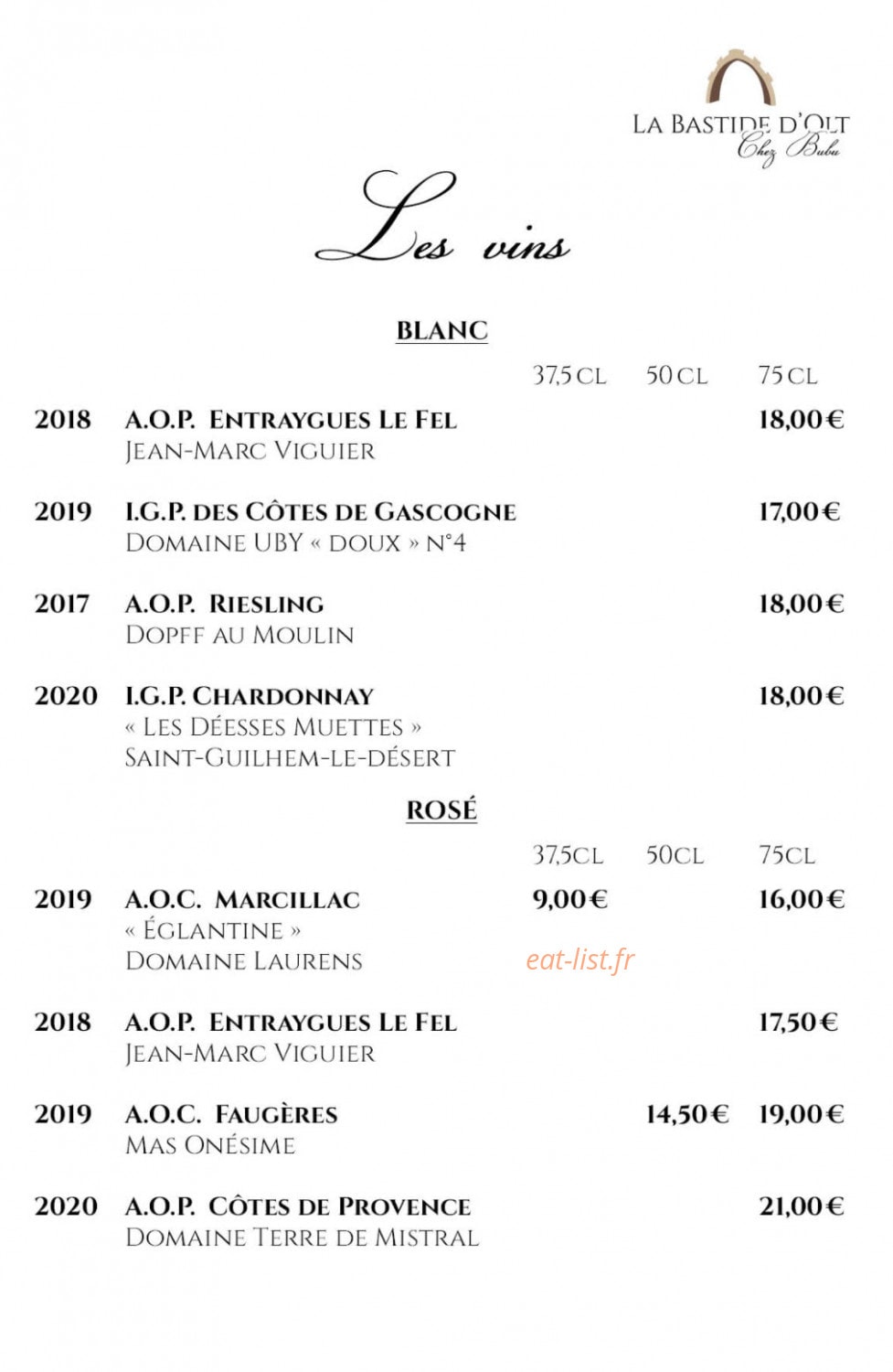 La Bastide d'Olt Chez Bubu — carte page 2