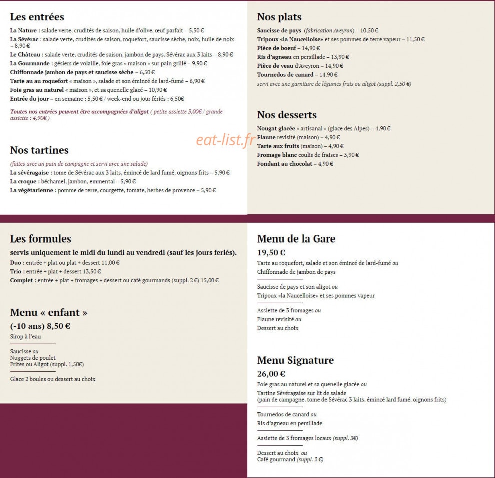 Hotel De La Gare — carte page 1