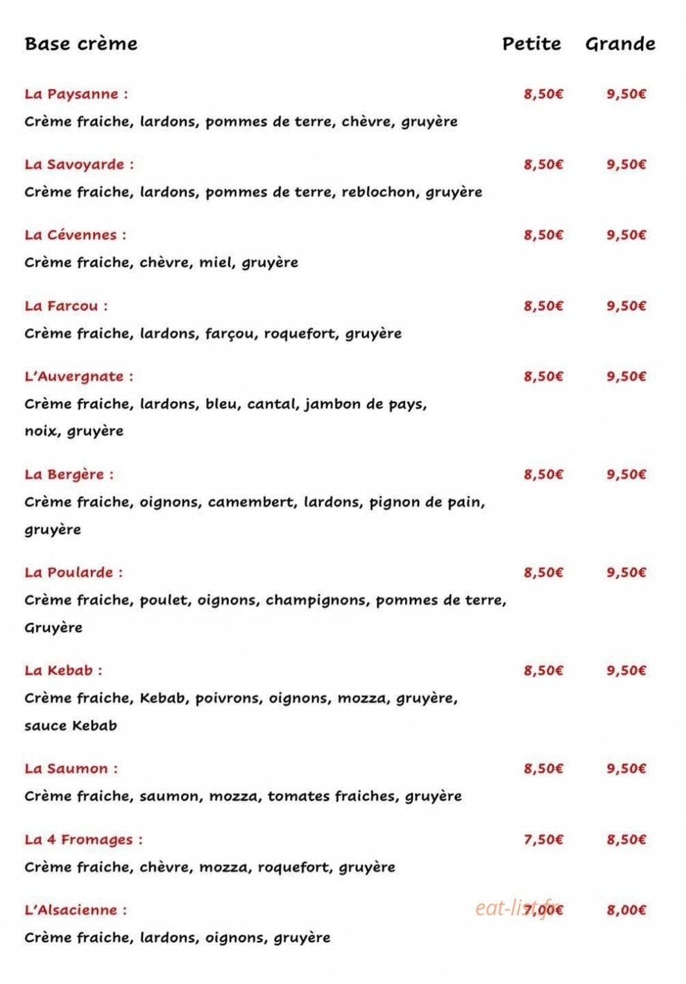 Pizzeria P'tit Creux — carte page 3