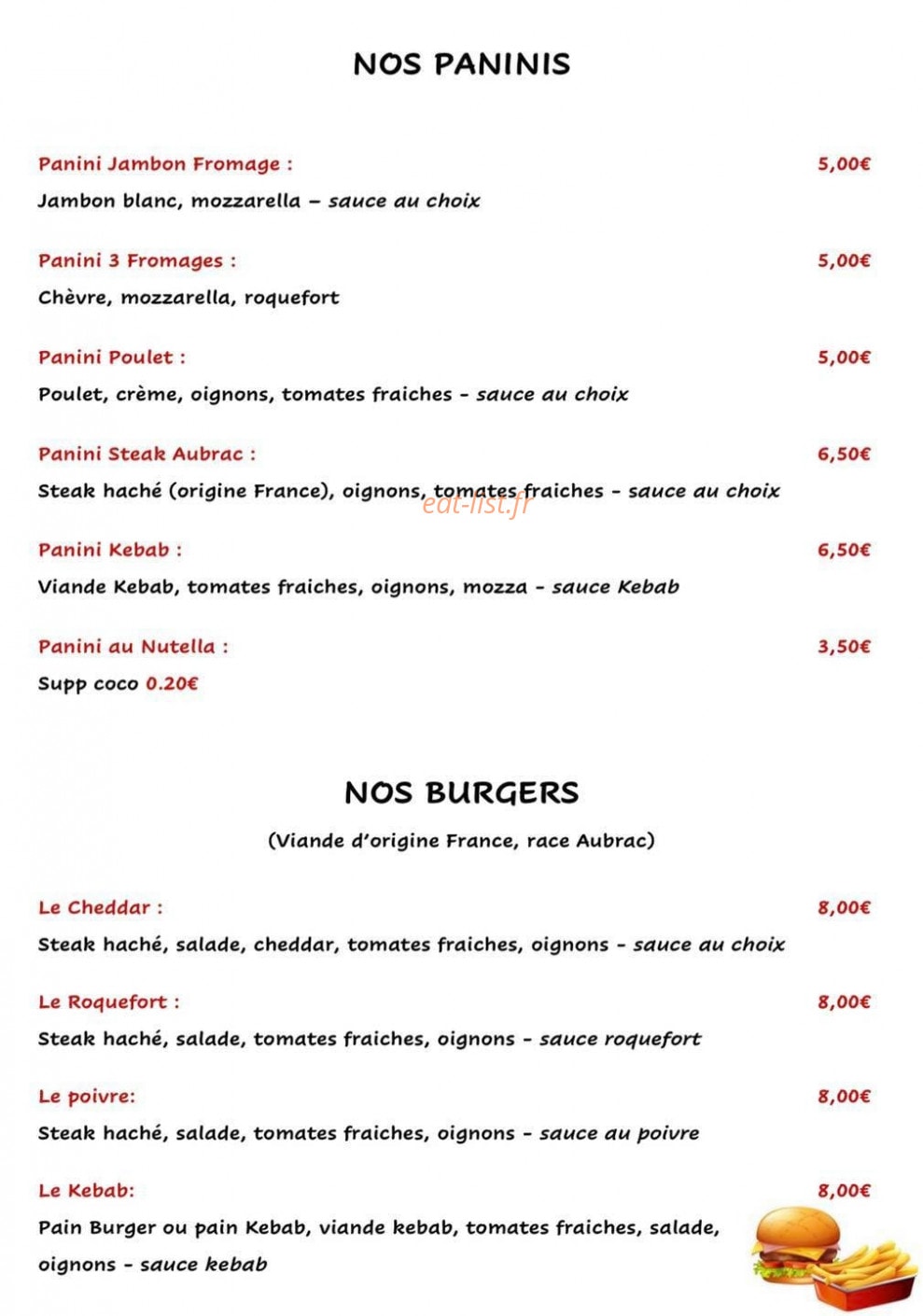 Pizzeria P'tit Creux — carte page 1