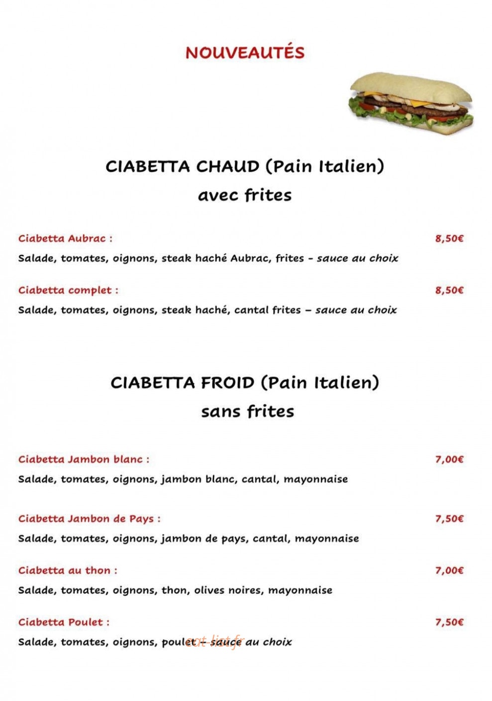 Pizzeria P'tit Creux — carte page 2