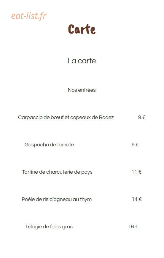 L'Atelier du Goût — carte page 1