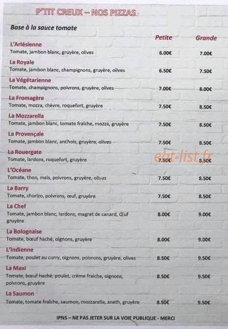 P’tit creux — carte page 2