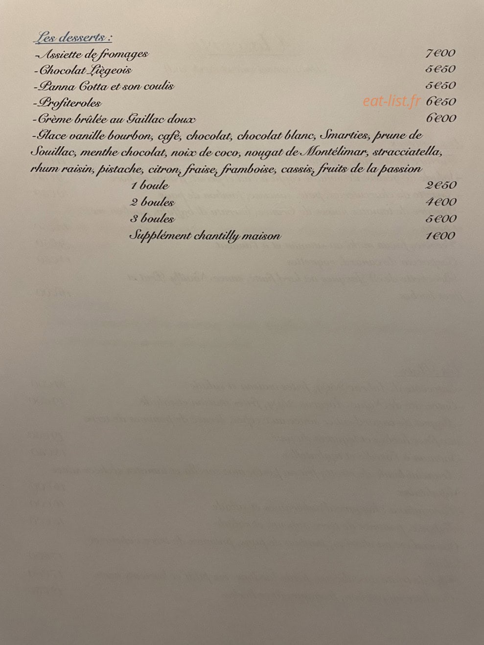 L'Auberge de Monteils — carte page 2