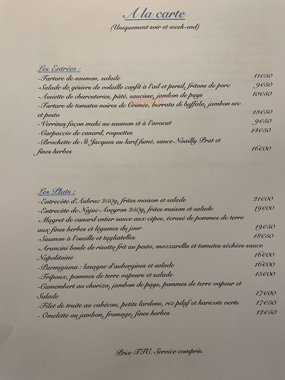 L'Auberge de Monteils — carte page 1