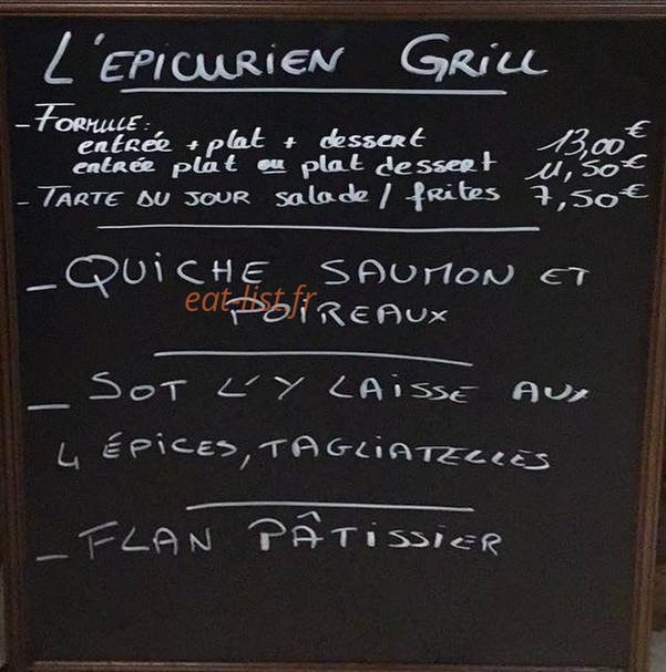 Carte et menu de L' épicurien à Villefranche de Rouergue — Un exemple d' ardoise