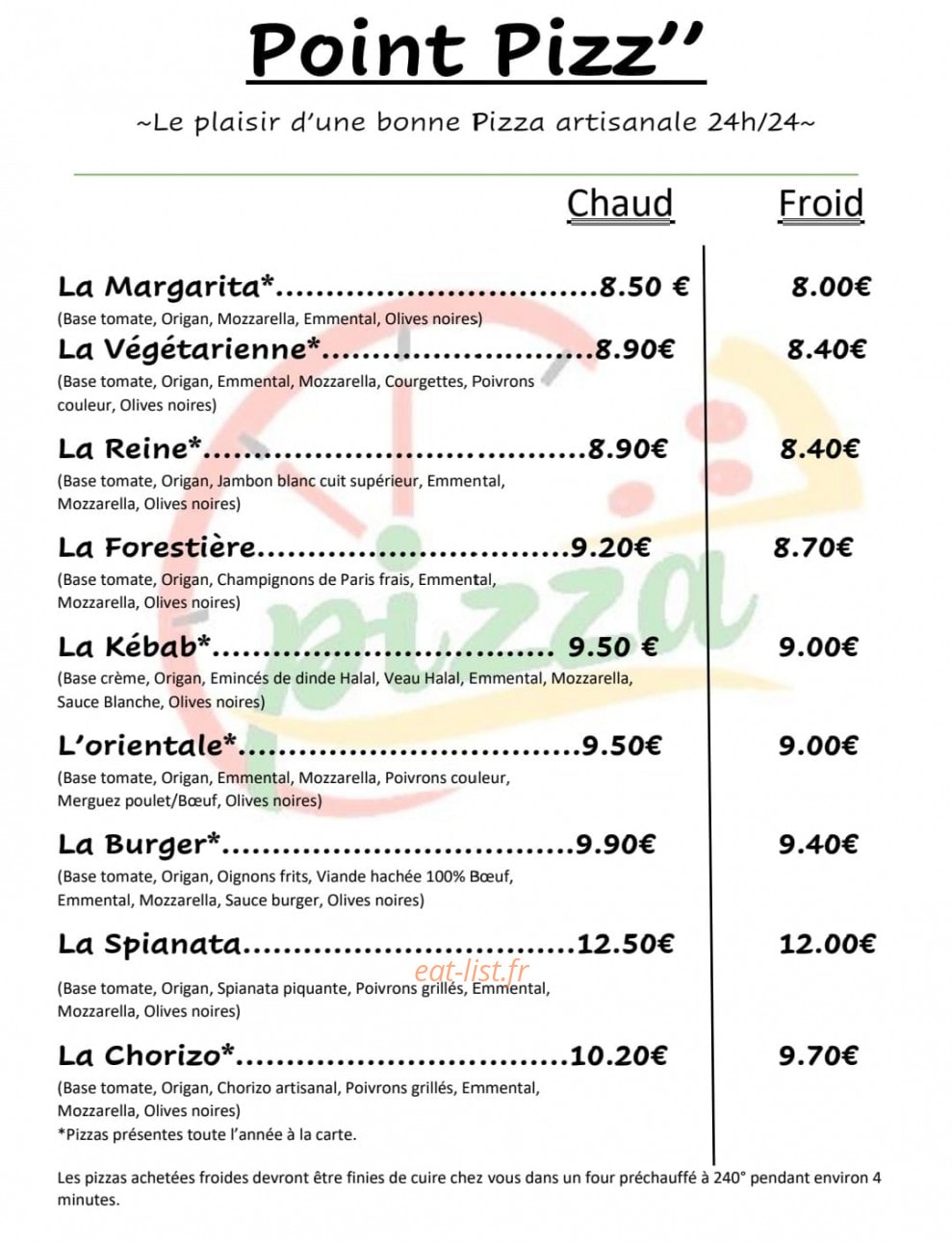 Point Pizz' — carte page 1