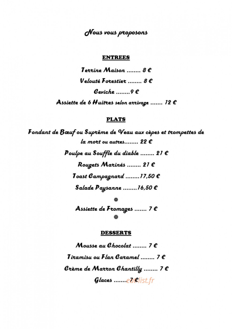 Comme à la Maison — carte page 1