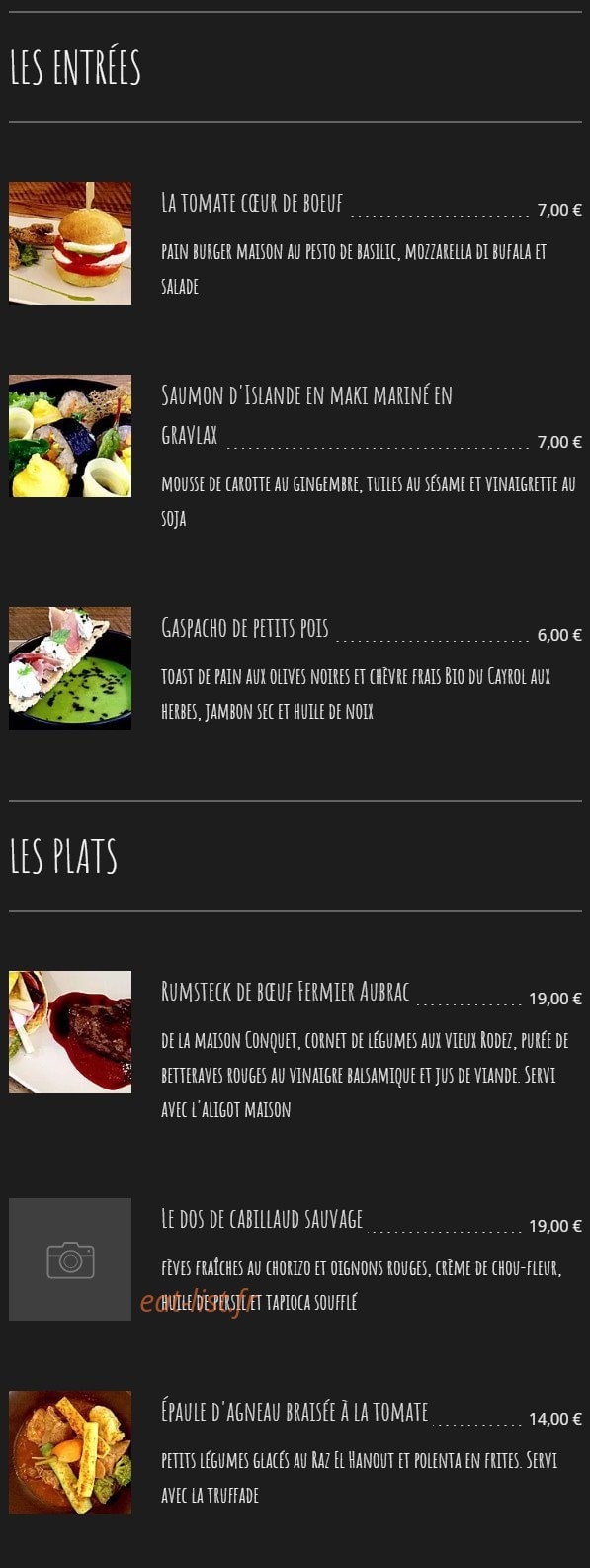 L'auberge du taureau — carte page 1