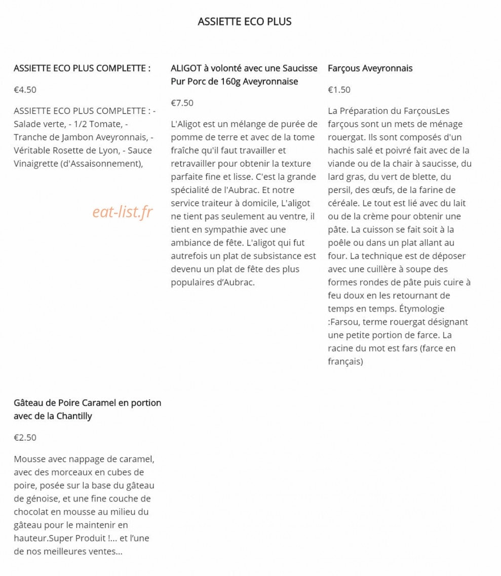 Traiteur Aligot Aubrac — carte page 1