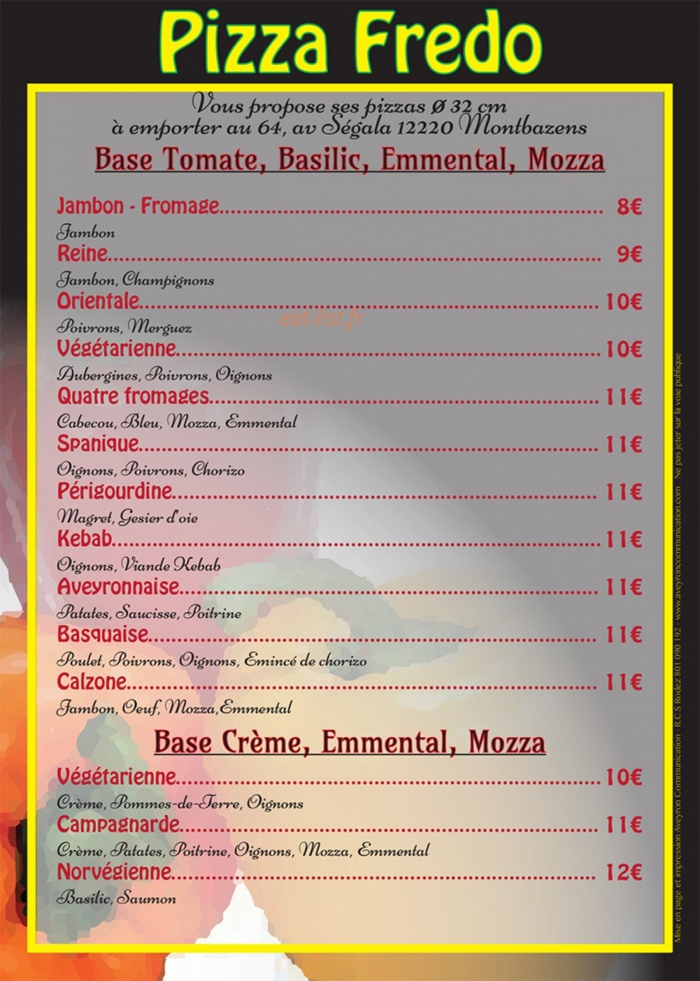 Pizza Fredo — carte page 1
