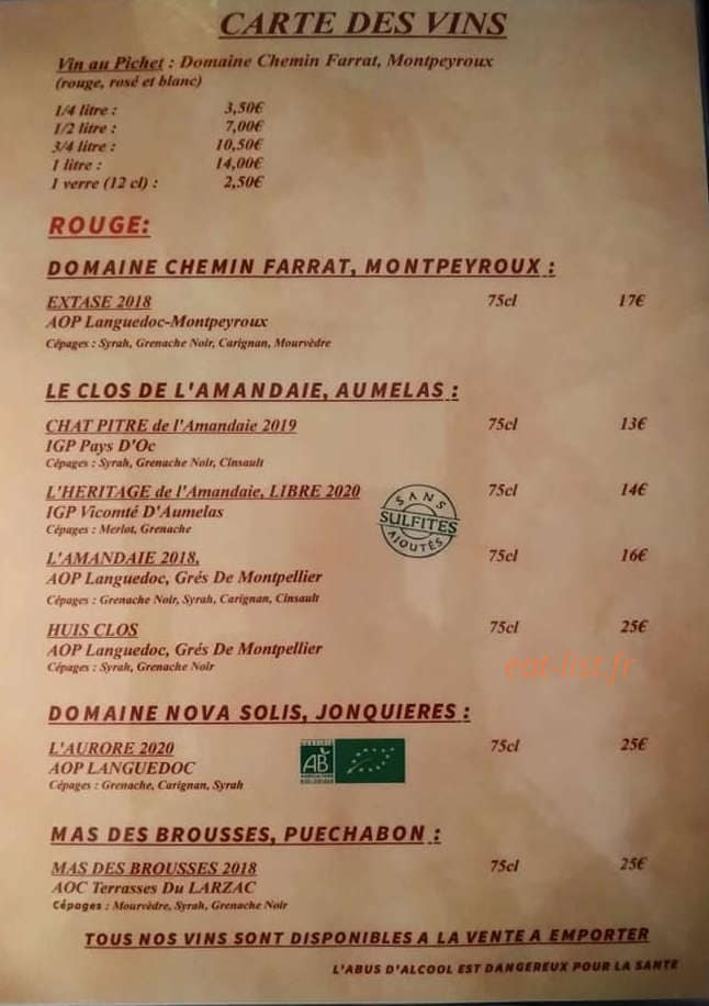 Auberge Des Remparts — carte page 1