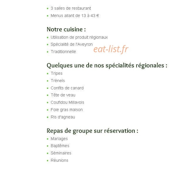 Hôtel Restaurant Le Durzon — carte page 1