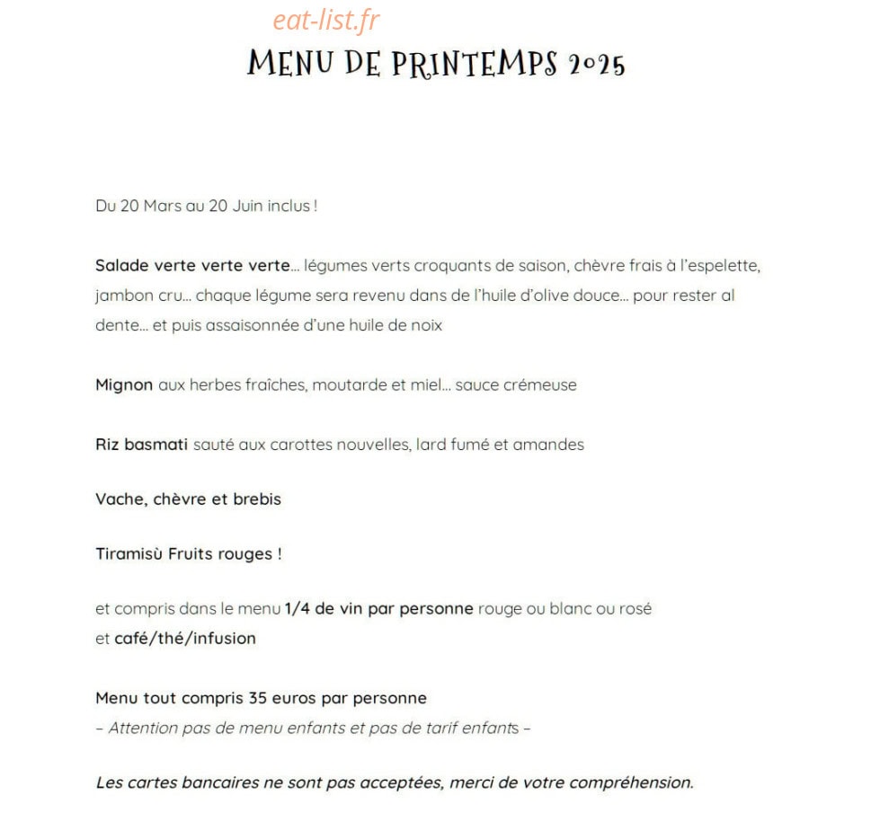 La Table à Rallonges — carte page 1