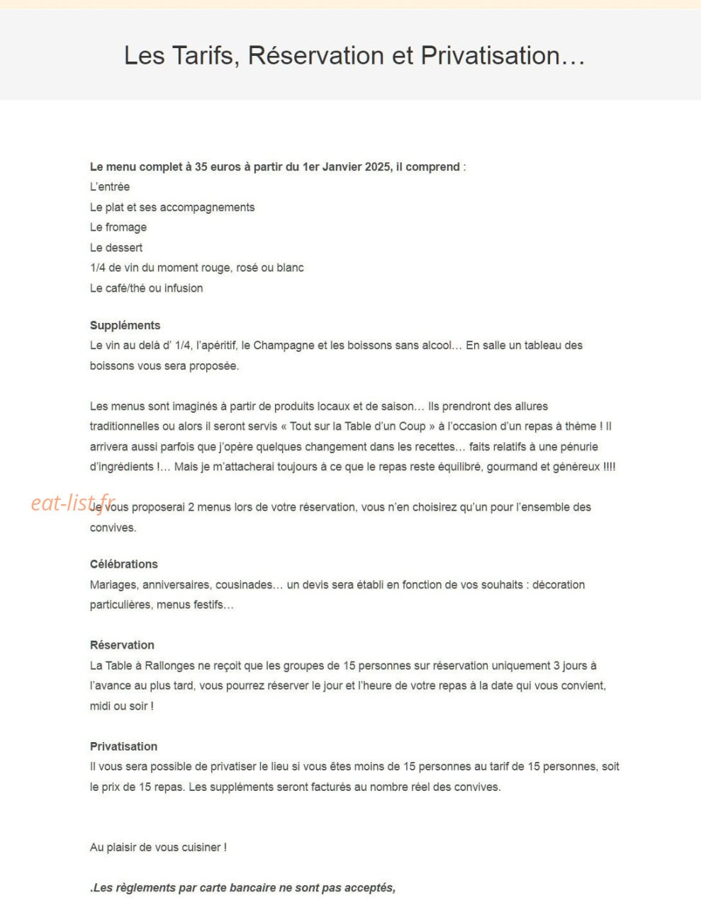 La Table à Rallonges — carte page 2