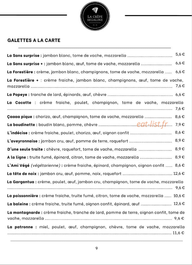 La Crêpe Ségaline — carte page 1
