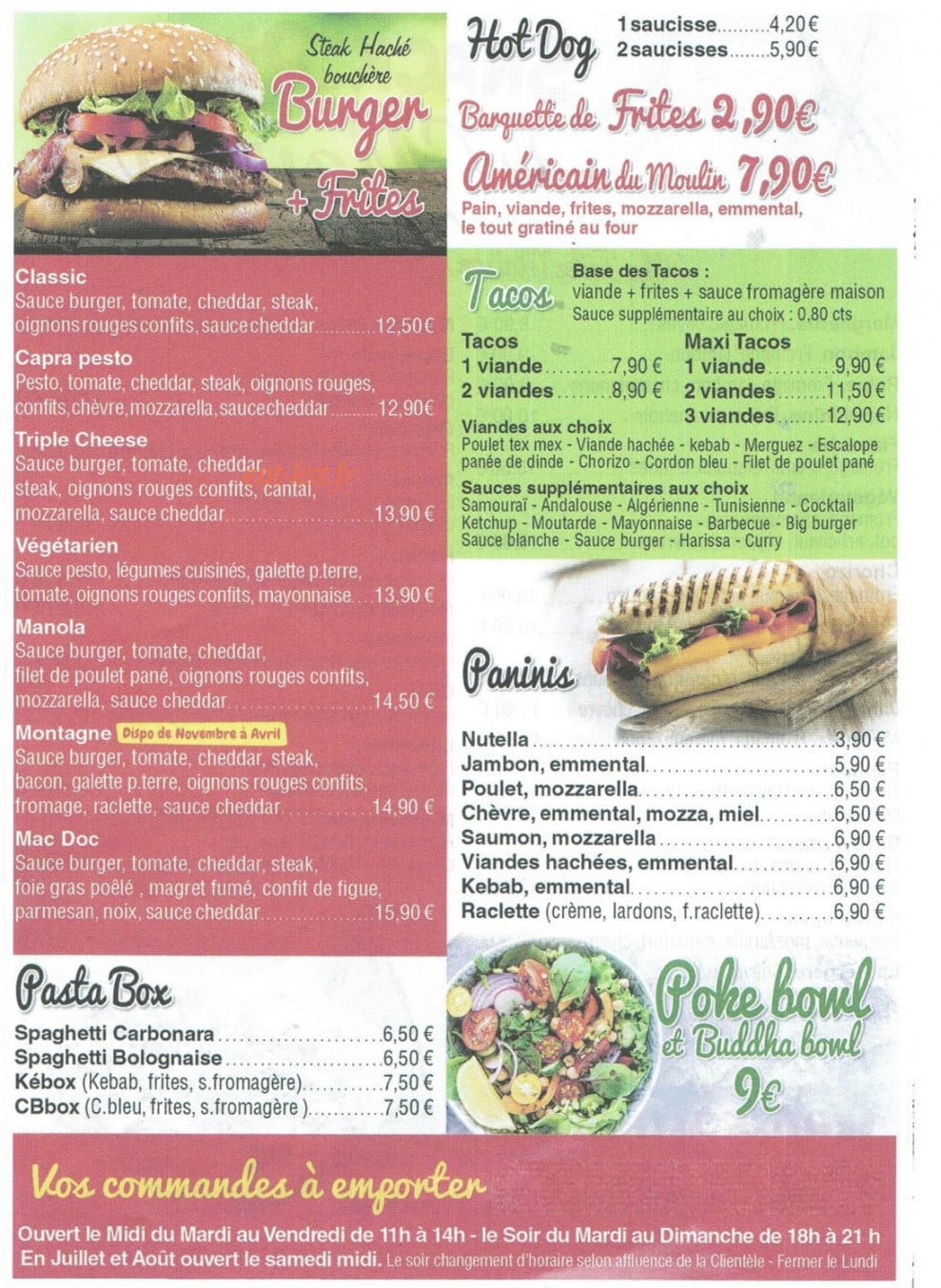 Pizzeria Du Moulin — carte page 1