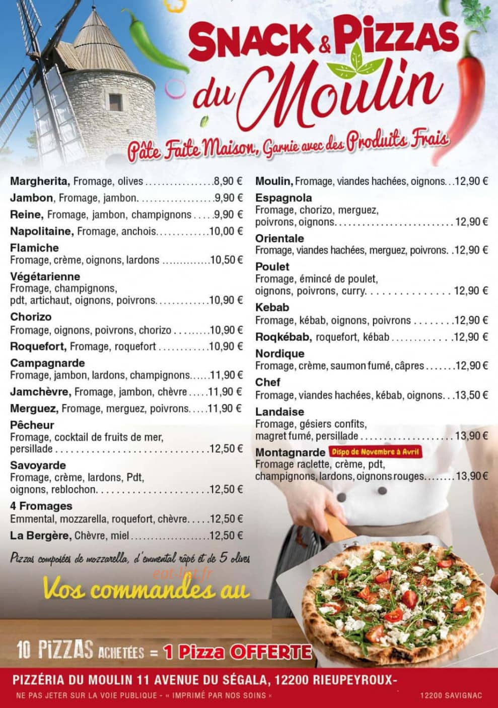 Pizzeria Du Moulin — carte page 2