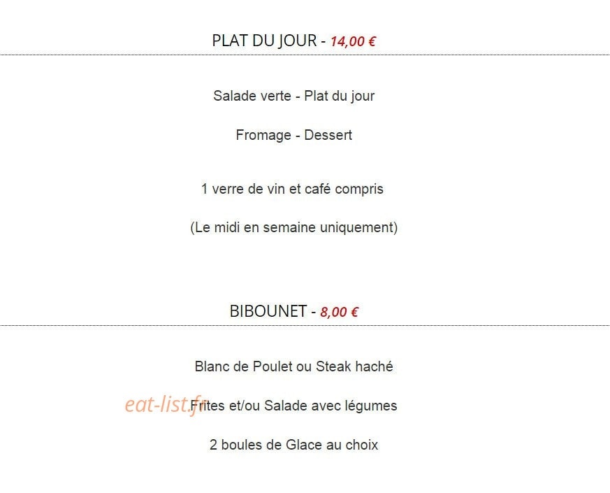 Carte et menu de La Pourtanelle à Saint Jean et Saint Paul — Le plat du jour à 14€ et menu bibounet à 8€