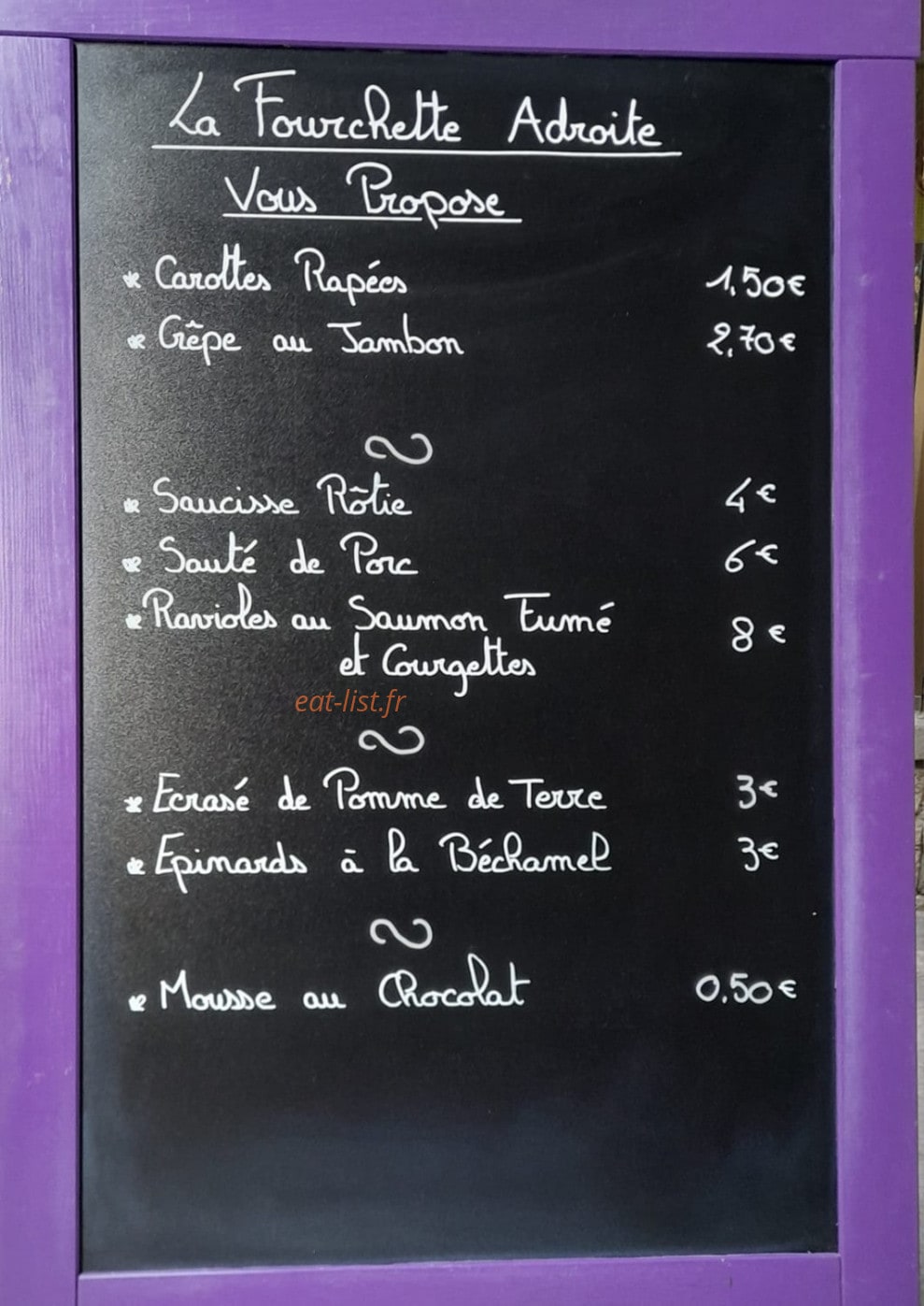 La Fourchette Adroite — carte page 1