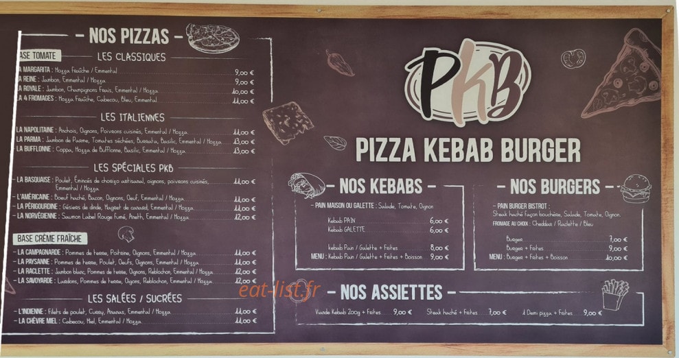PKB - Pizza Kébab Burger — carte page 1