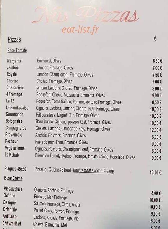 Pizz'A2 — carte page 1