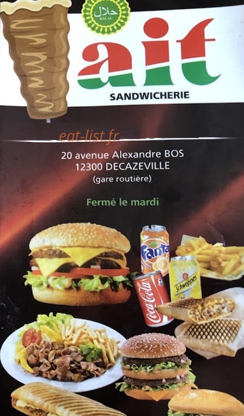 Ait sandwicherie — carte page 1