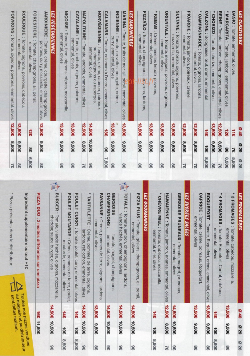 Pizza Plus — carte page 1