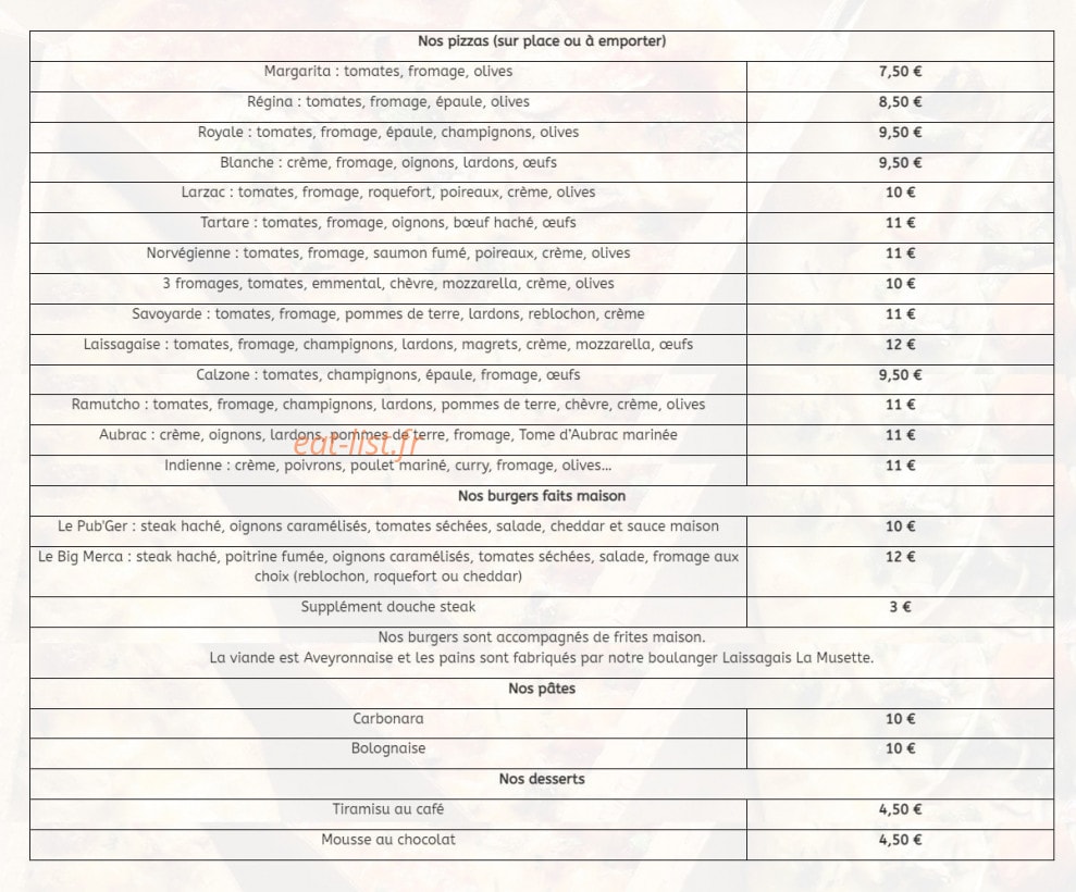 Le Pub — carte page 1