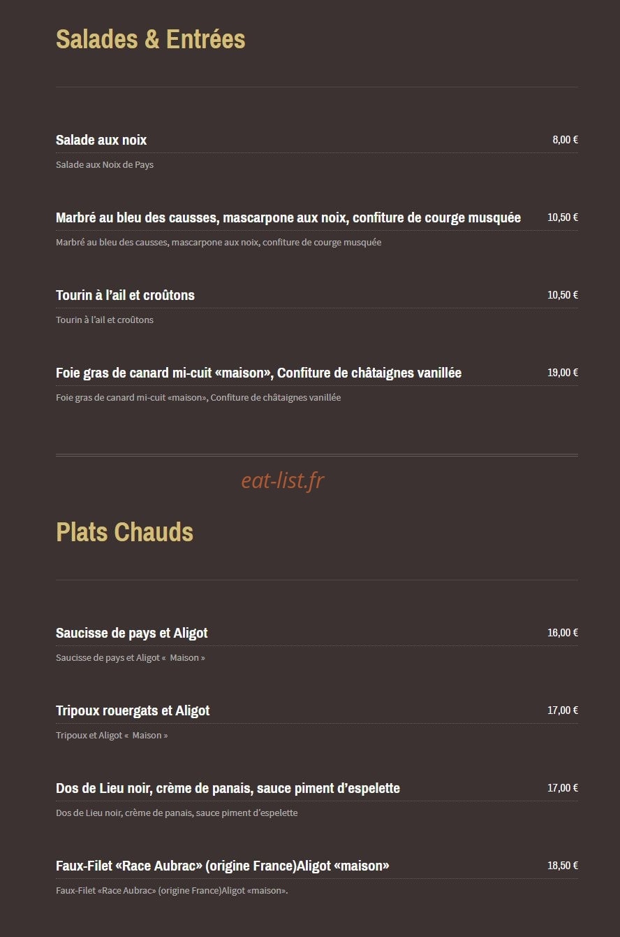 Auberge Saint Jacques — carte page 1