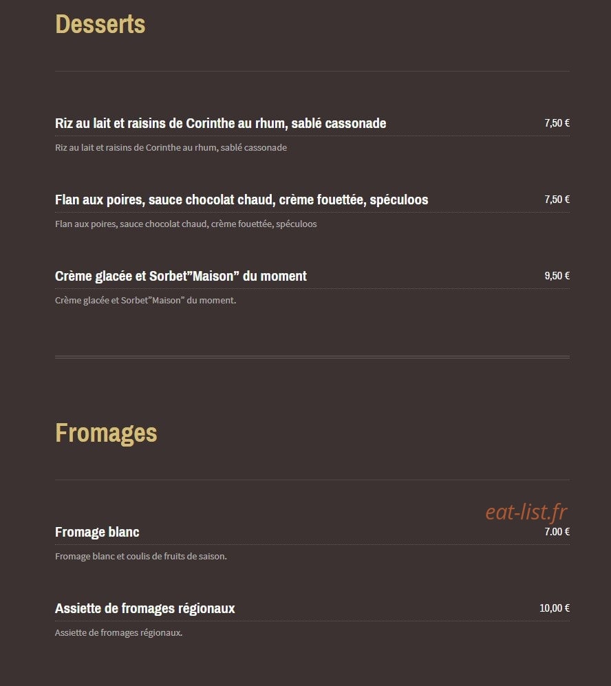 Auberge Saint Jacques — carte page 2