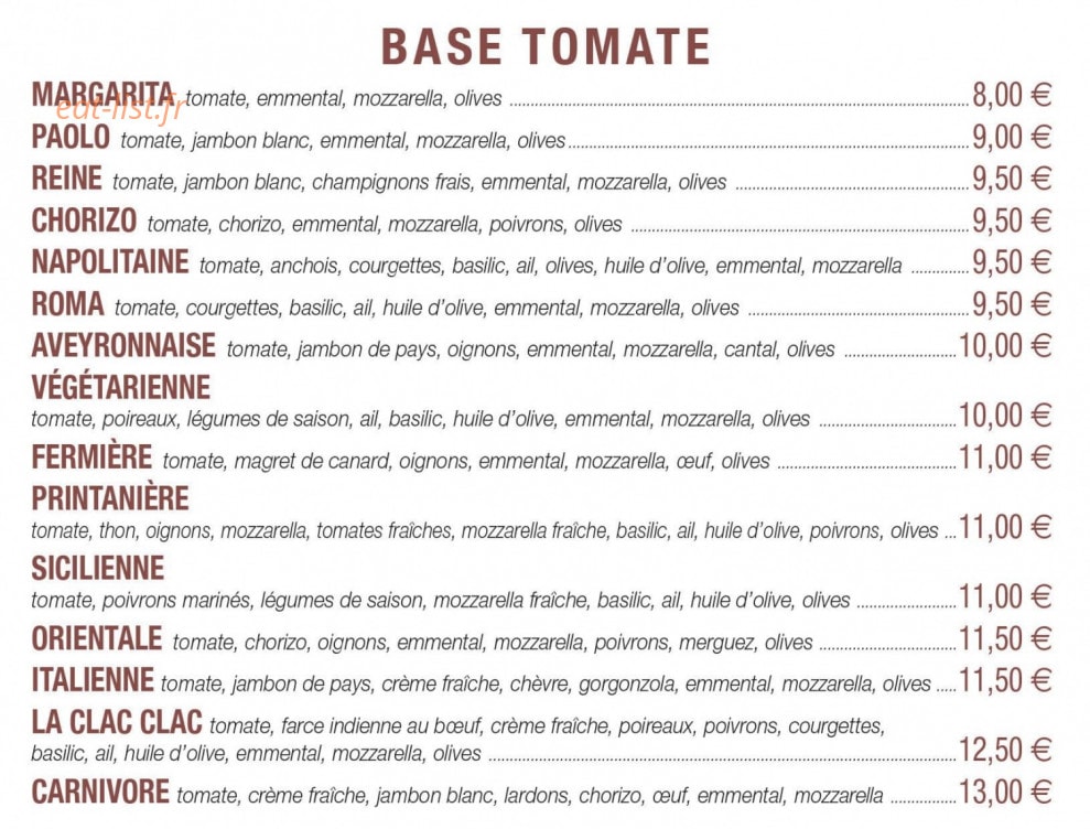 Cave et Pizzas — carte page 3