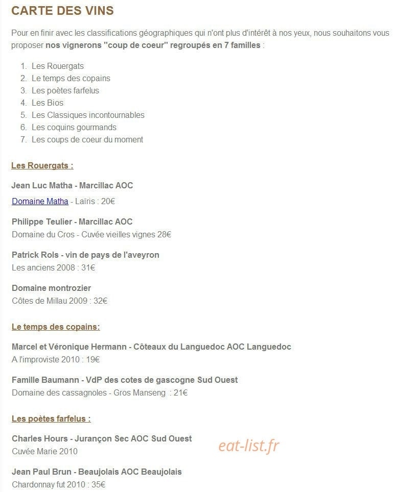 L'Auberge du Chateau — carte page 4