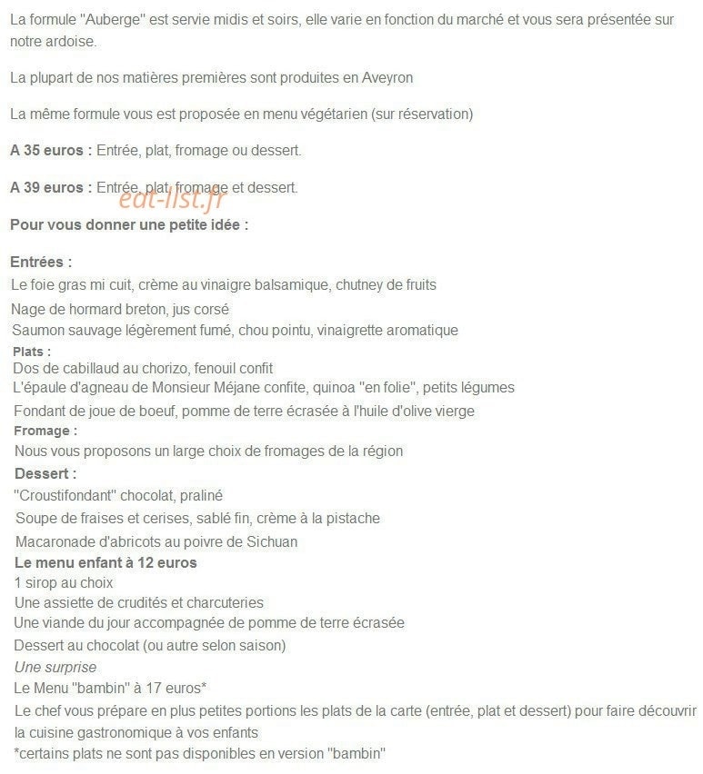 L'Auberge du Chateau — carte page 1