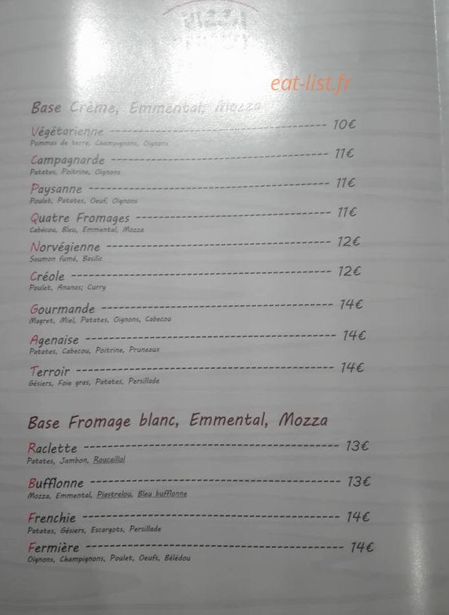 Pizza Fredo — carte page 1