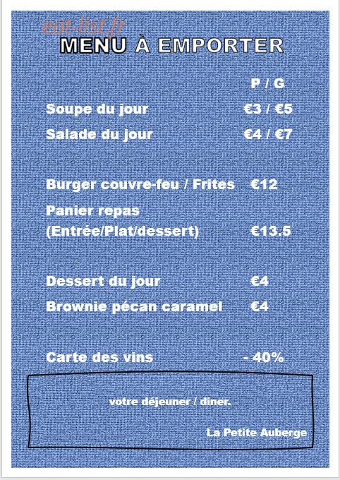 La Petite Auberge — carte page 1