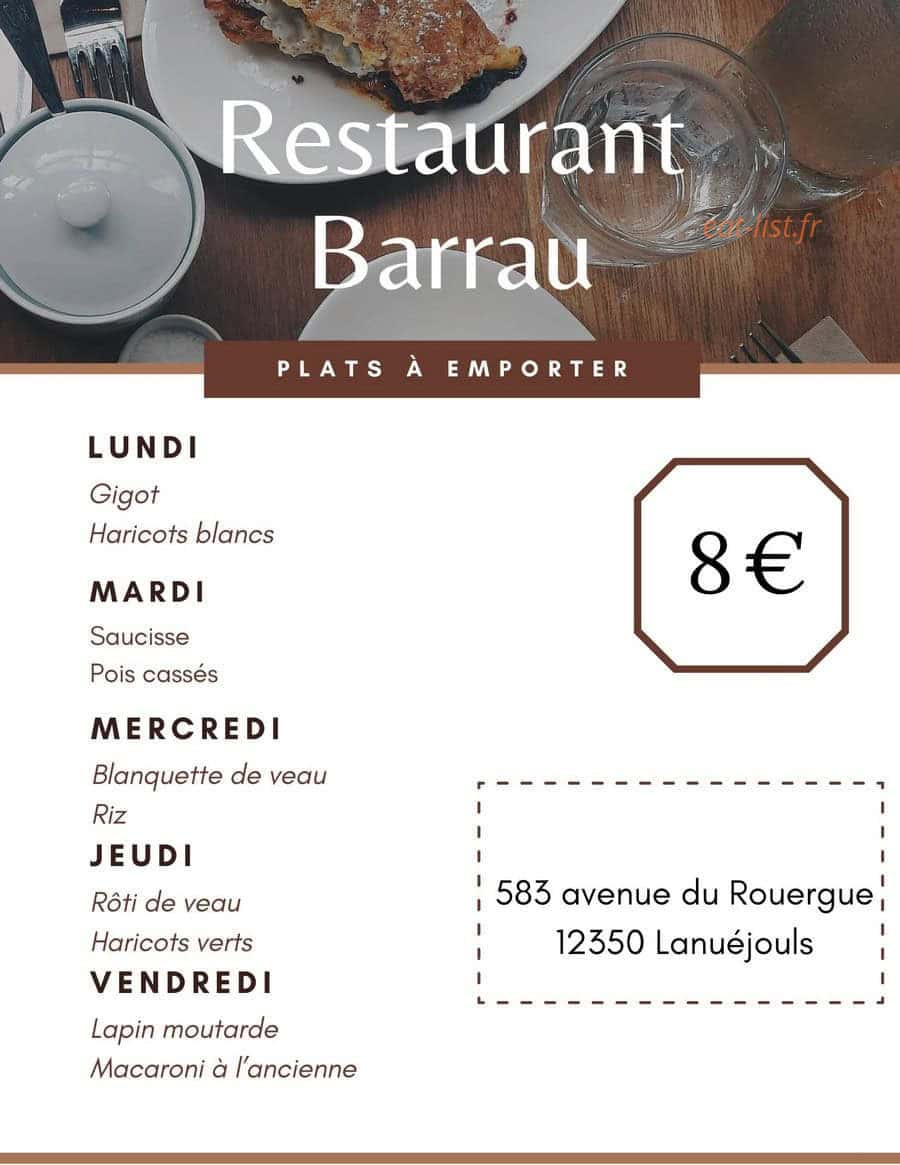 Restaurant Barrau — carte page 1