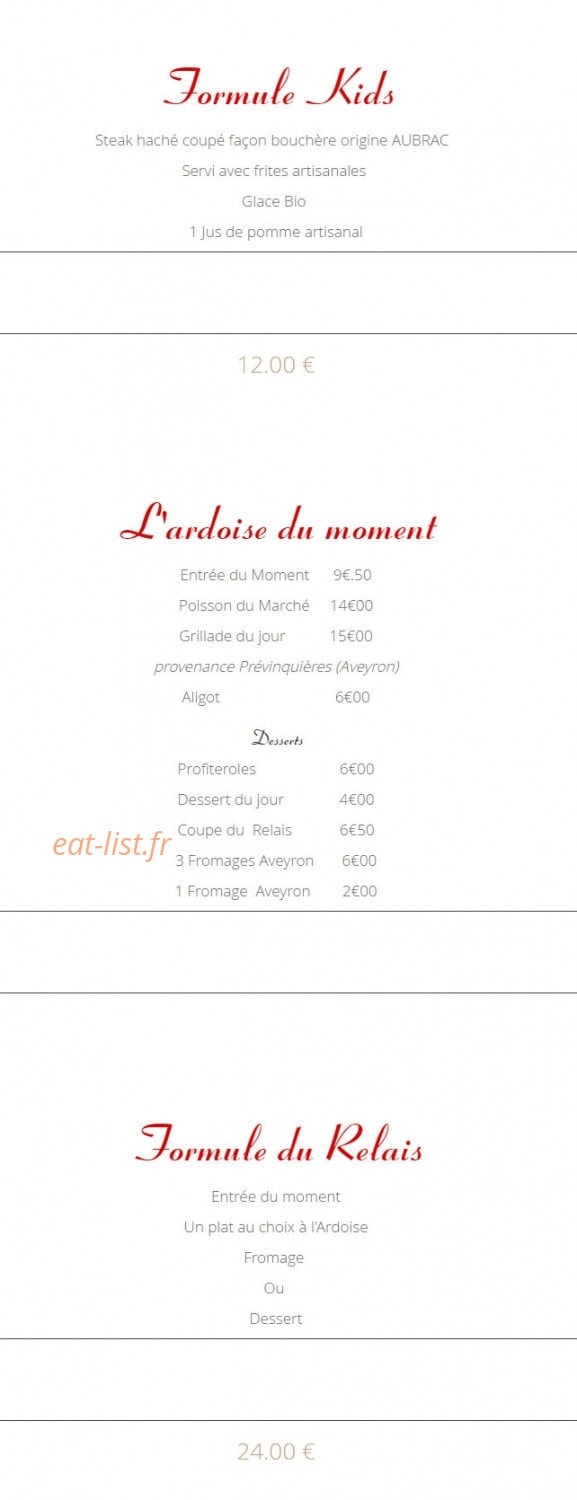 Le Relais de Prévinquières — carte page 1