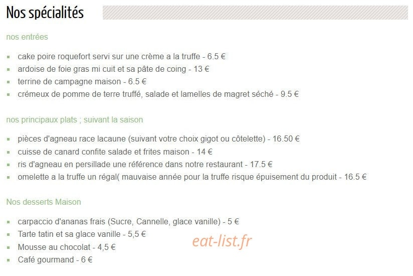 Hotel restaurant du pont-vieux — carte page 1