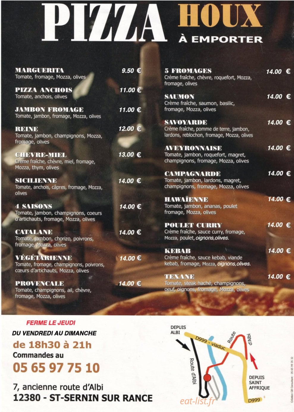 Pizza Houx — carte page 1