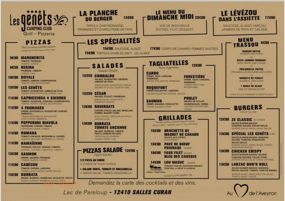 Grill-Pizzéria les Genêts — carte page 1