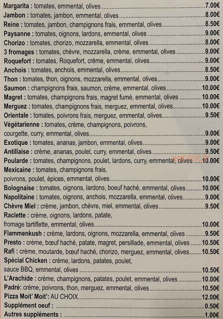 Presto Pizza — carte page 1