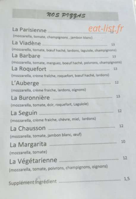 Auberge de la Viadène — carte page 1