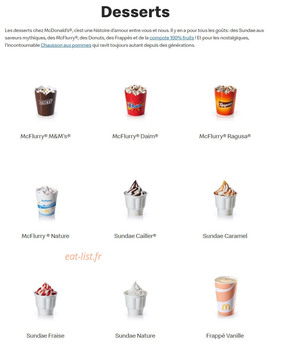 Mc Donald's — carte page 18