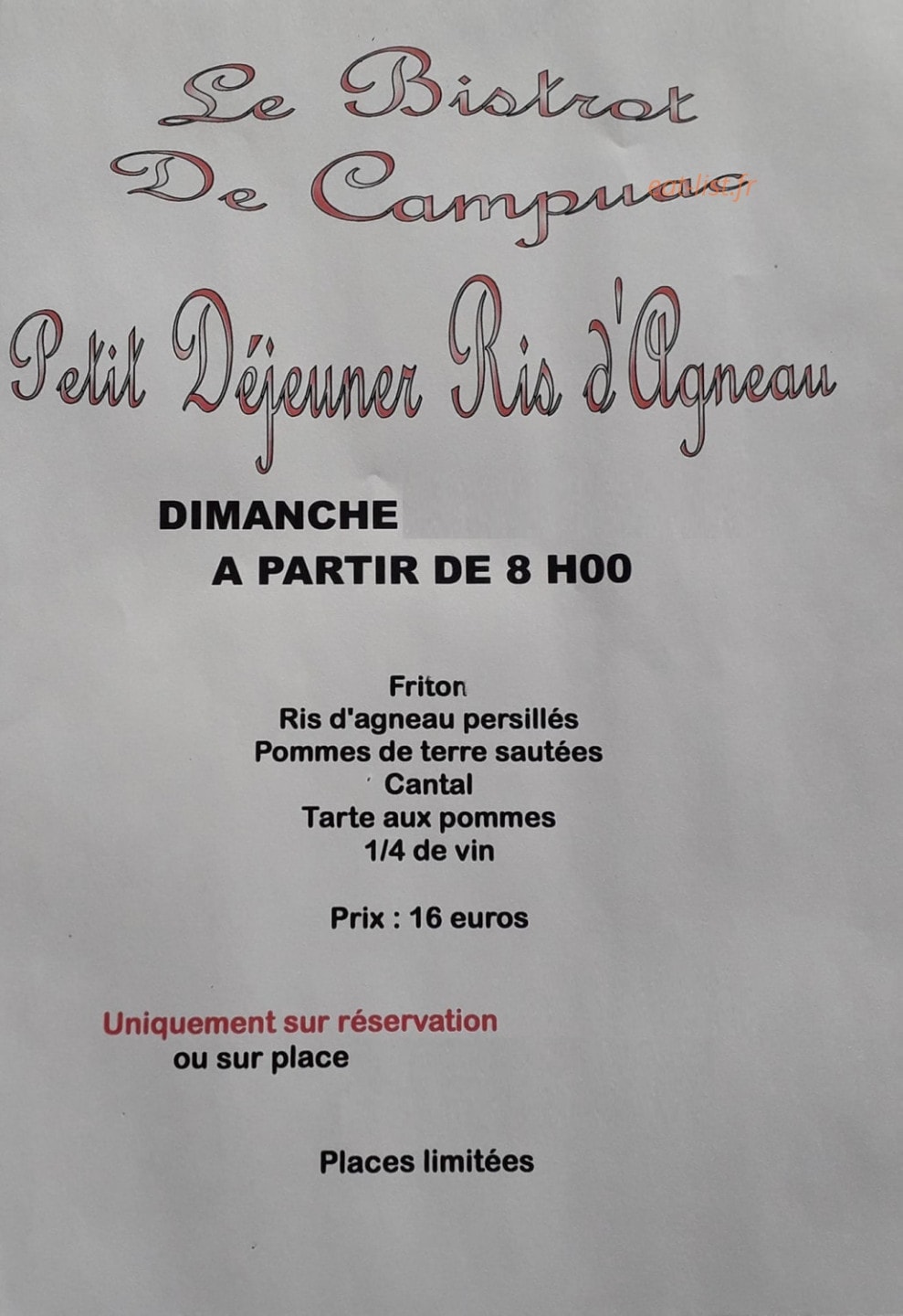 Le Bistrot de Campuac — carte page 1