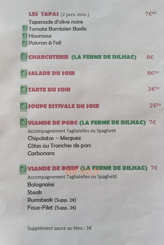 La Coulée  des Saveurs — carte page 1