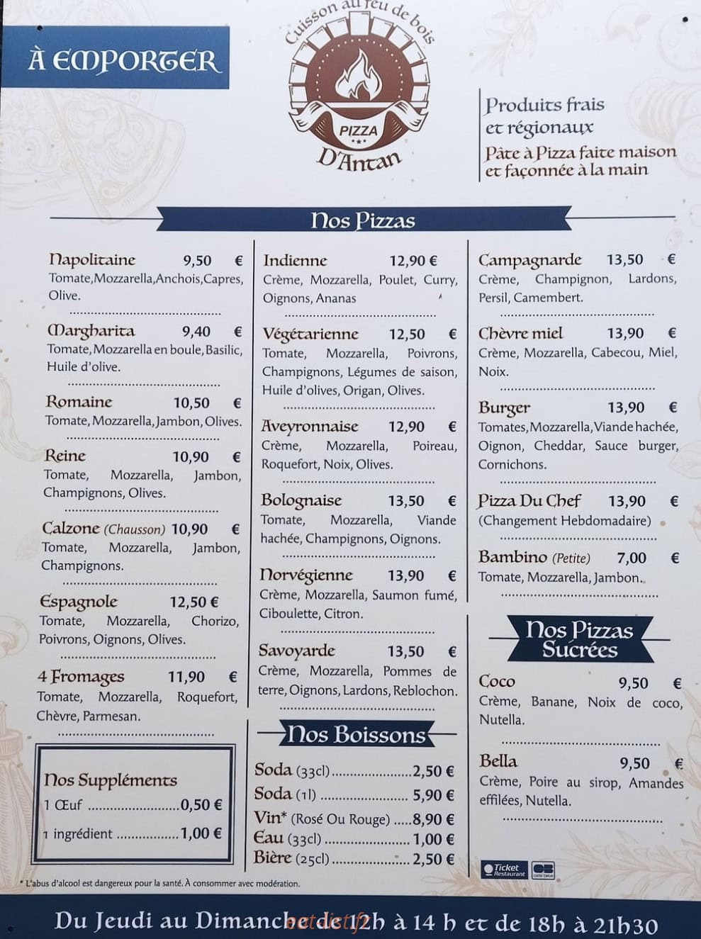 Pizza d'Antan — carte page 1
