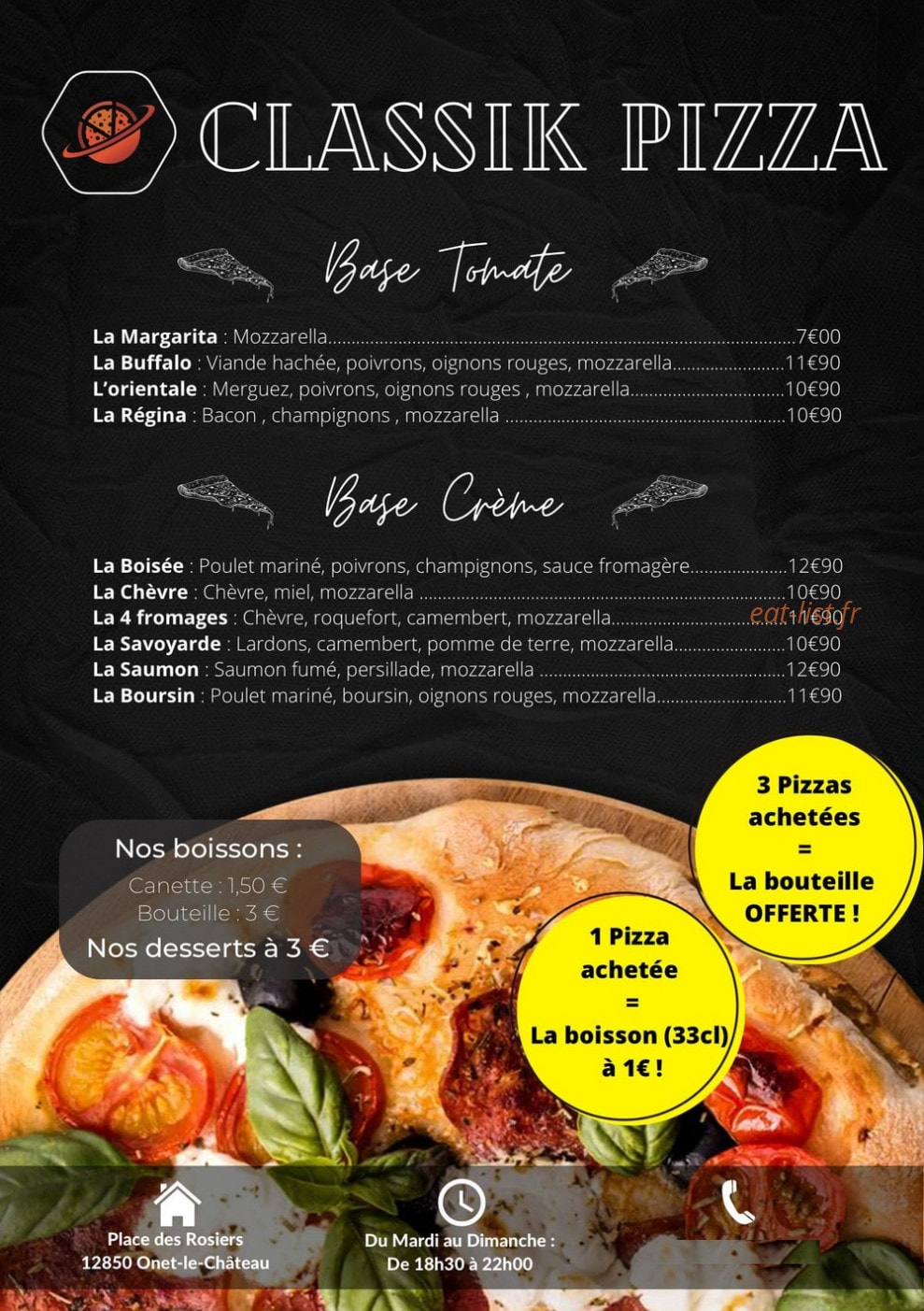 Classik pizza — carte page 1