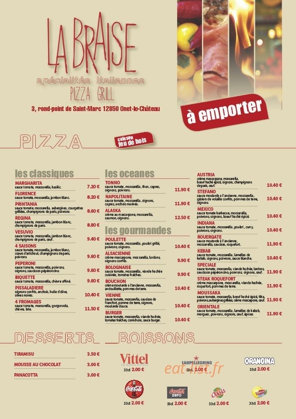 La Braise — carte page 1