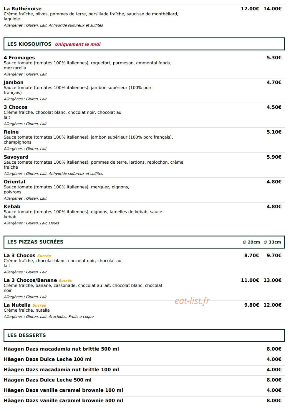 Le Kiosque à Pizzas — carte page 4